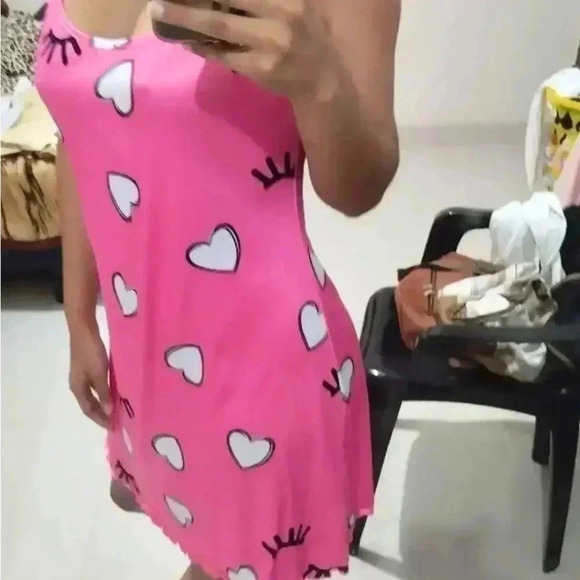 Women's Heart & Eyelash Print Sleep Dress - Size 6 - Picture 5 of 5